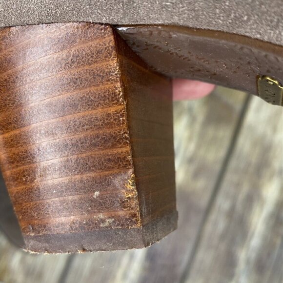 Vionic Women's  Size 7.5 Chryssa Taupe Suede Peep Toe Cone Heel Ankle Booties - Picture 11 of 11